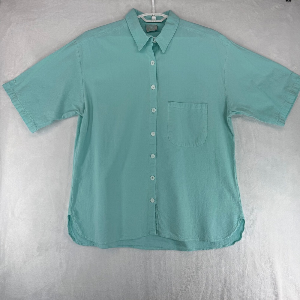 Connection Mens XL Short Sleeve Button Down Shirt Aqua Turquoise Textured Cotton